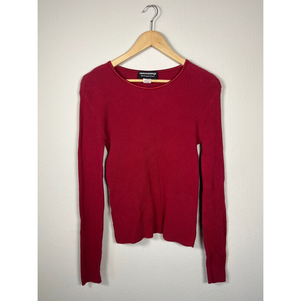 Absolutely by Creative Cotton Red Ribbed Knit Long Sleeve Top Crew Neck Large
